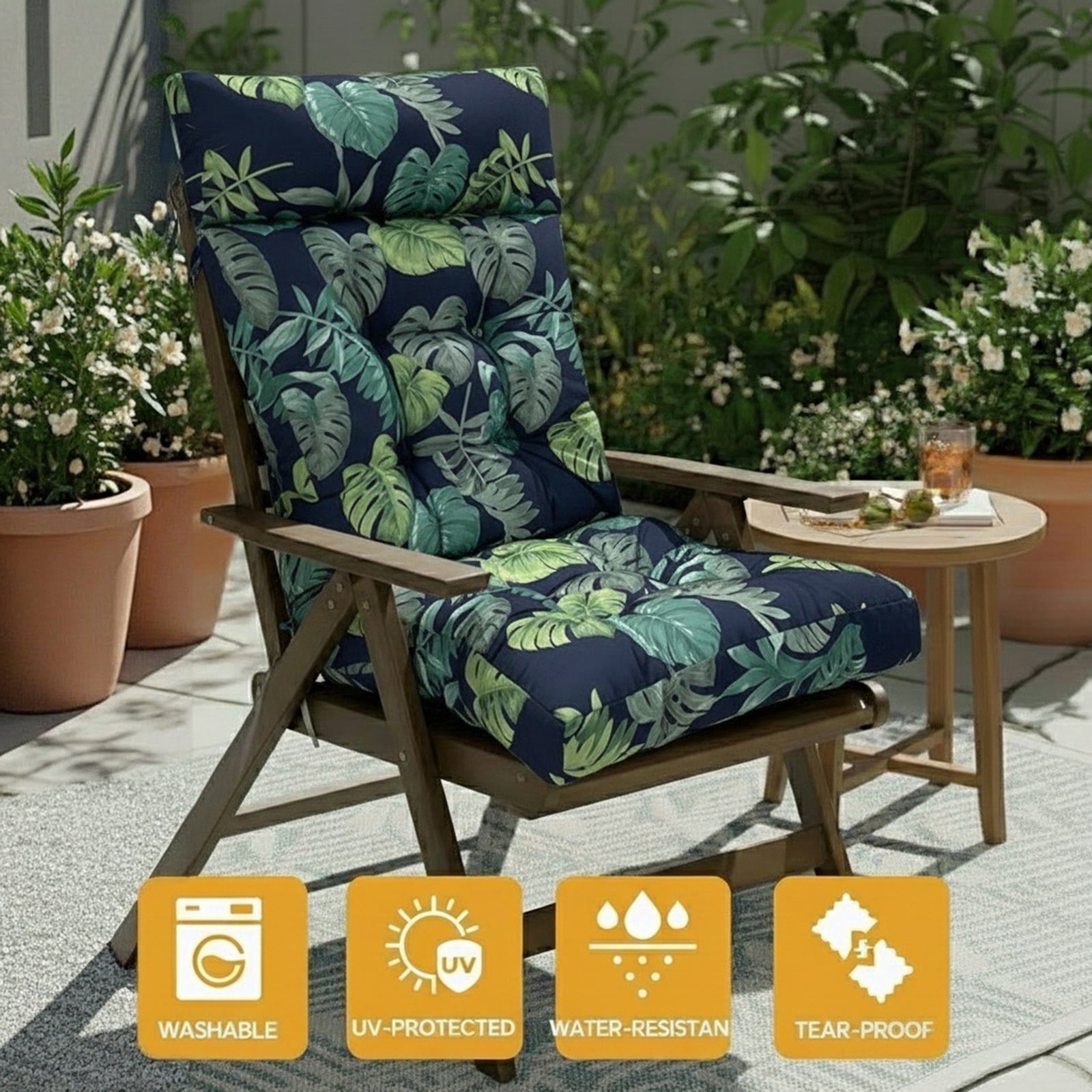 Eurhowing Adirondack Chair Cushion 1Pcs, 49"x21"x4" Thick Waterproof Outdoor Patio Seat Cushion with Ties, UV & Fade Resistant Rocking Chair Cushions, Green Leaves