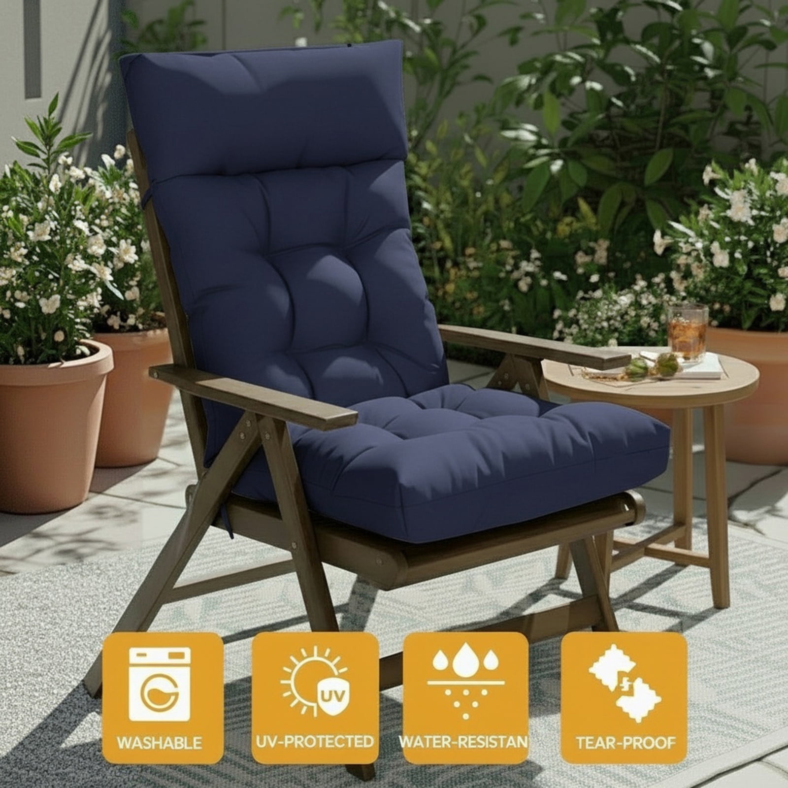 Eurhowing Adirondack Chair Cushion 1Pcs, 49"x21"x4" Thick Waterproof Outdoor Patio Seat Cushion with Ties, UV & Fade Resistant Rocking Chair Cushions, Navy