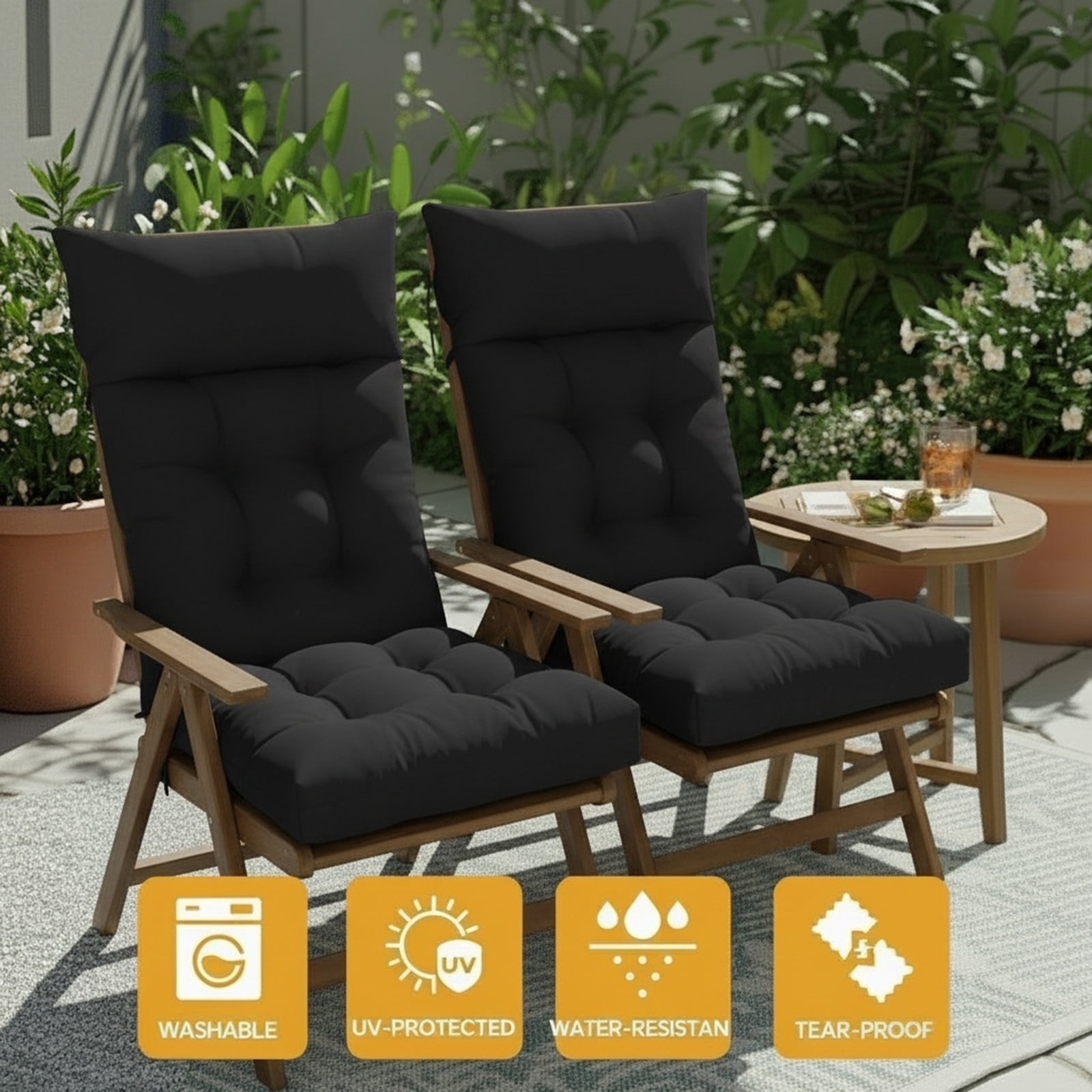 Eurhowing Adirondack Chair Cushion 1Pcs, 49"x21"x4" Thick Waterproof Outdoor Patio Seat Cushion with Ties, UV & Fade Resistant Rocking Chair Cushions, Black