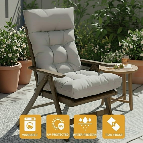Eurhowing Adirondack Chair Cushion 1Pcs, 49"x21"x4" Thick Waterproof Outdoor Patio Seat Cushion with Ties, UV & Fade Resistant Rocking Chair Cushions, Gray