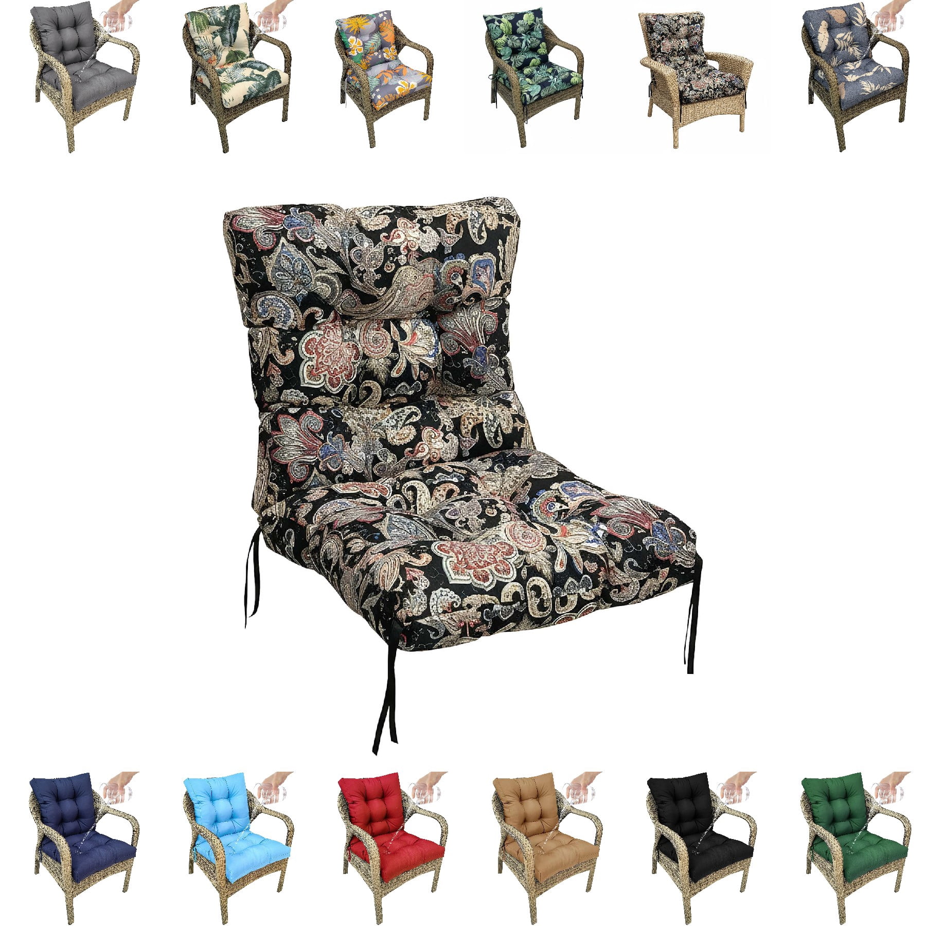 Eurhowing Waterproof Patio Rocking Chair Cushions 1-Piece, 3" Thick Outdoor Chair Cushion with Ties, Non-Slip Seat Pad for Garden Lawn Furniture, 1Pack, Black Floral