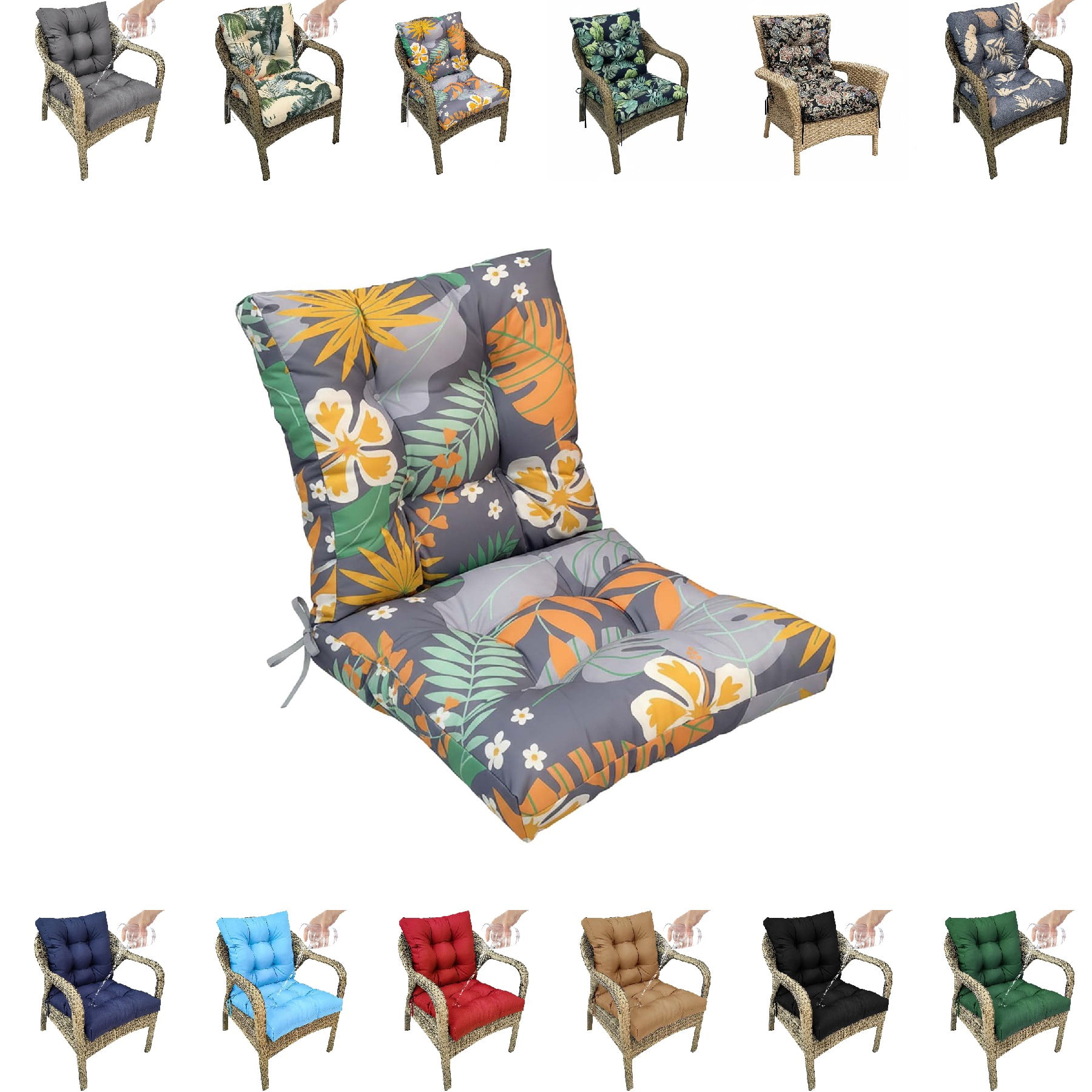 Eurhowing Waterproof Patio Rocking Chair Cushions 1-Piece, 3" Thick Outdoor Chair Cushion with Ties, Non-Slip Seat Pad for Garden Lawn Furniture, 1Pack, Floral