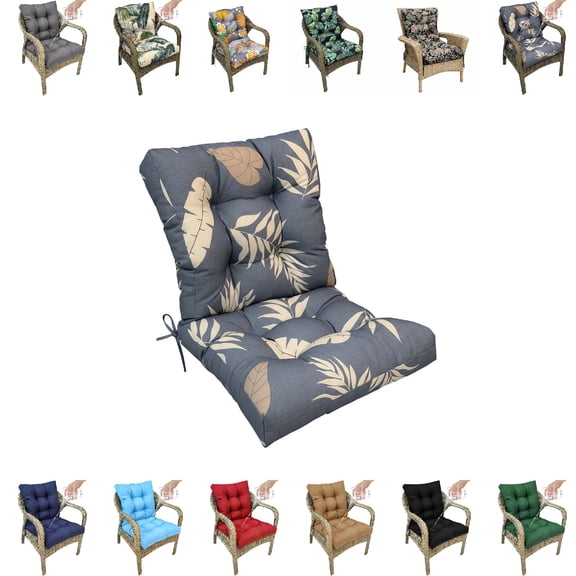 Eurhowing One-Piece Outdoor Rocking Chair Cushion, Waterproof Non-Slip High-Back Seat Pad with Ties, Patio Cushions for Garden, Lawn Furniture, 42x21x3 Inch, Gray Leaves, 1 Pack