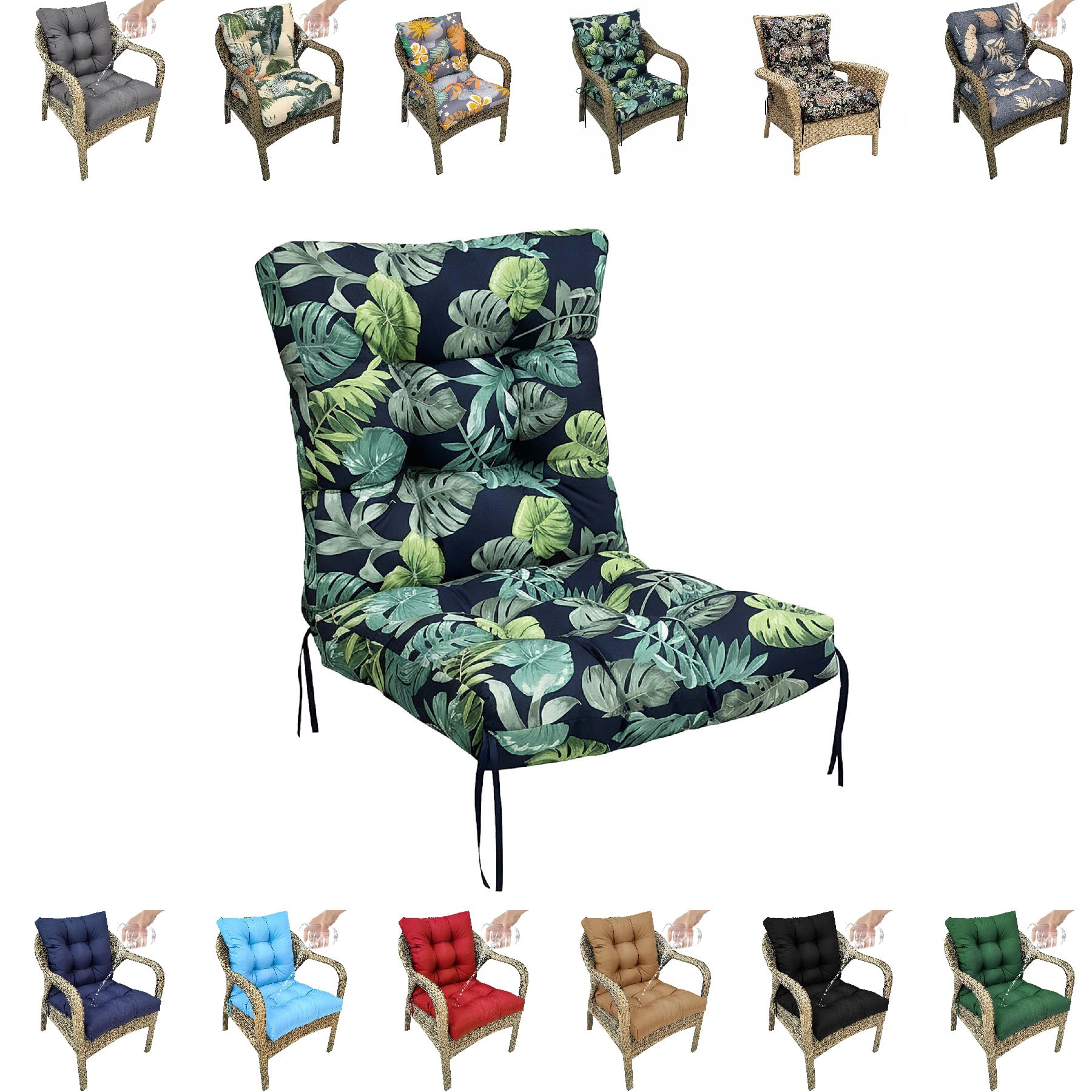 Eurhowing Waterproof Patio Rocking Chair Cushions 1-Piece, 3" Thick Outdoor Chair Cushion with Ties, Non-Slip Seat Pad for Garden Lawn Furniture, 1Pack, Green Leaves