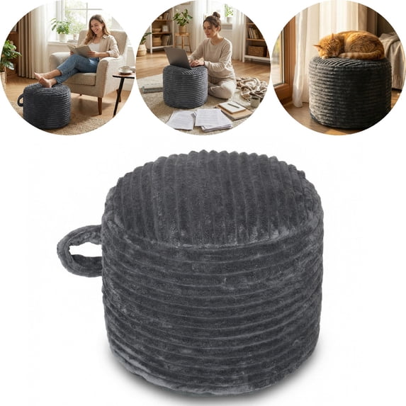 Eurhowing Pouf Ottoman Round Foot Rest, High Density Stuffed Foot Stool, Soft Plush Floor Pouf for Living Room Bedroom, Dark Grey