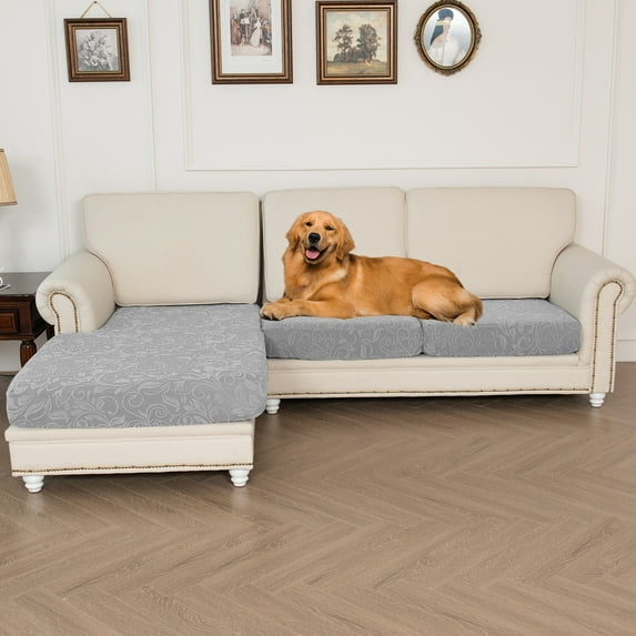 Eurhowing Stretch Sofa Slipcovers 3-Piece Set, Separate Non-Slip L Shape Sectional Couch Covers, Jacquard Left/Right Chaise Lounge Protector, Light Gray