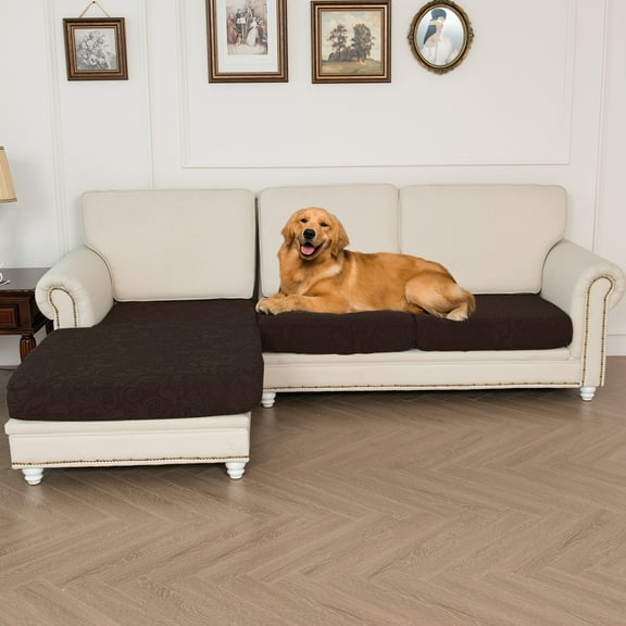 Eurhowing Stretch Sofa Slipcovers 3-Piece Set, Separate Non-Slip L Shape Sectional Couch Covers, Jacquard Left/Right Chaise Lounge Protector, Chocolate