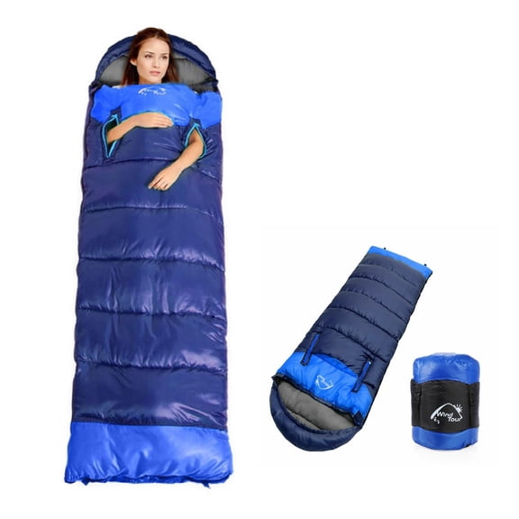 Eurhowing 4-Season Sleeping Bag for Adults, 4.3lbs Lightweight & Water-Resistant Cold Weather Sleeping Bag, 5℉-50℉, Ideal for Backpacking & Camping, Right, Navy Blue