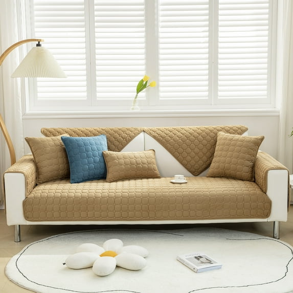 Eurhowing Sofa Cover for 1/2/3 Seater & L-Shape, Non-Slip Corduroy Stretch Couch Slipcover, Furniture Protector Mat Couch Cover for Kids/Pets (Light Coffee, 36''x47'')