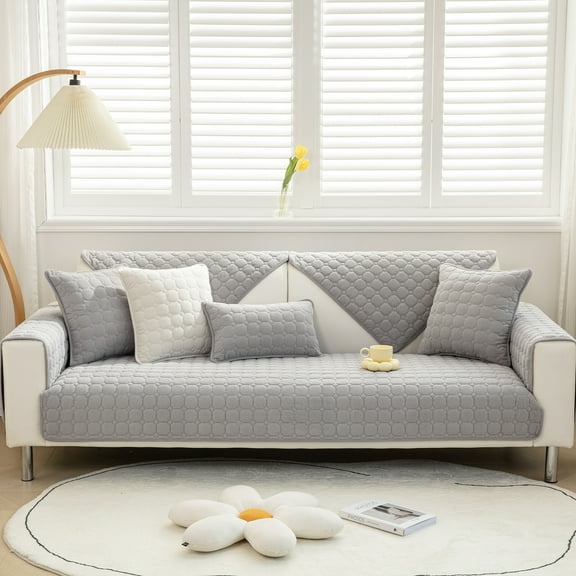 Eurhowing Sofa Cover for 1/2/3 Seater & L-Shape, Non-Slip Corduroy Stretch Couch Slipcover, Furniture Protector Mat Couch Cover for Kids/Pets (Light Gray, 28''x28'')