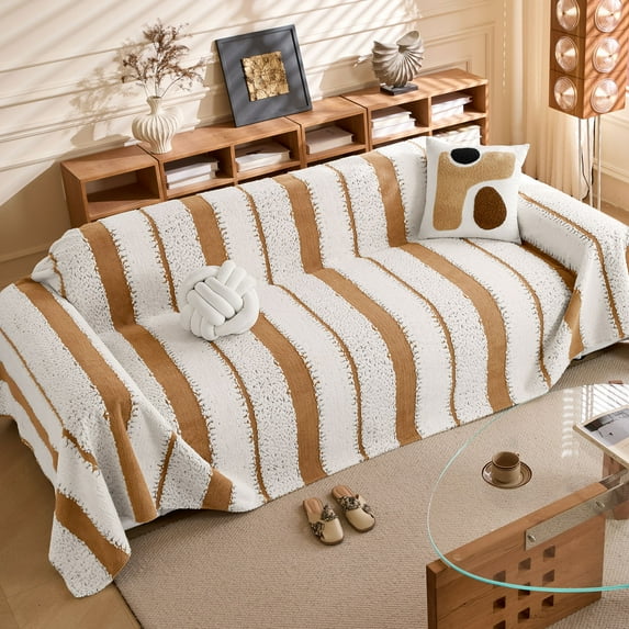 Eurhowing Sofa Cover for 3-4 Cushion Couch, Non-Slip Couch Slipcover, Thick Velvet Soft Sofa Towel Furniture Protector for Pets Dogs Cats Home Decor(71"x 134", Coffee)