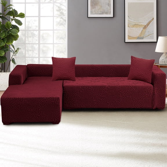 Eurhowing Sofa Covers for L-Shaped Couch, 3+4-Seater Sectional Sofa Slipcovers with 2 Pillowcase, Stretchable Jacquard Anti-Slip Furniture Protector for Living Room & Pet Friendly, Wine Red