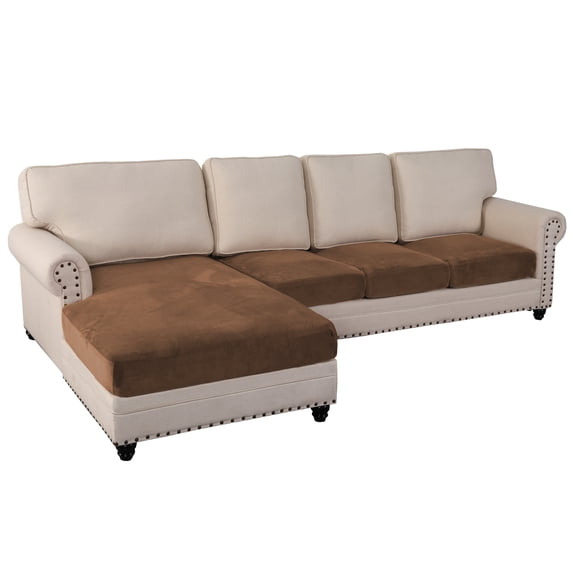 Eurhowing 4-Piece Velvet Sectional Sofa Covers for L-Shaped Chaise Lounge Couches, Stretch Soft Non-Slip Separate Slipcovers, 3 Seater & 1 Chaise Protectors, Coffee