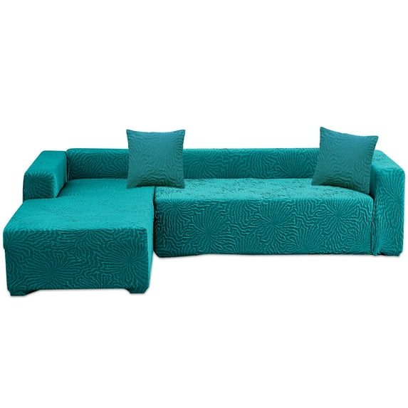 Eurhowing Sofa Slipcover for Sectional Couch, 3+3-Seater Stretchable L Shape Sofa Cover with Non-Slip Elastic Bottom, Jacquard Furniture Protector for Living Room, Green