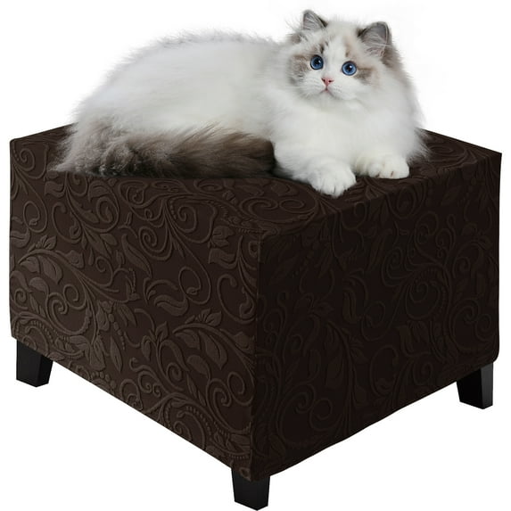 Eurhowing Square Ottoman Covers, Non-Slip Stretchable Jacquard Ottoman Slipcover, Pet Hair Resistant Furniture Protector for Folding Storage Stool, Chocolate, XL