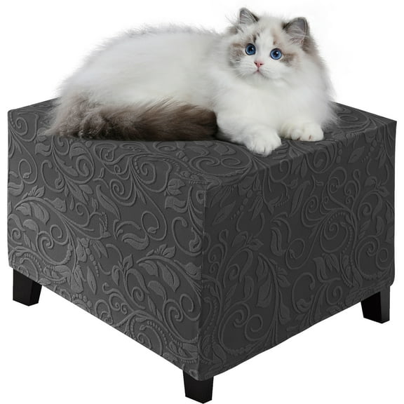 Eurhowing Square Ottoman Covers, Non-Slip Stretchable Jacquard Ottoman Slipcover, Pet Hair Resistant Furniture Protector for Folding Storage Stool, Dark Gray, L