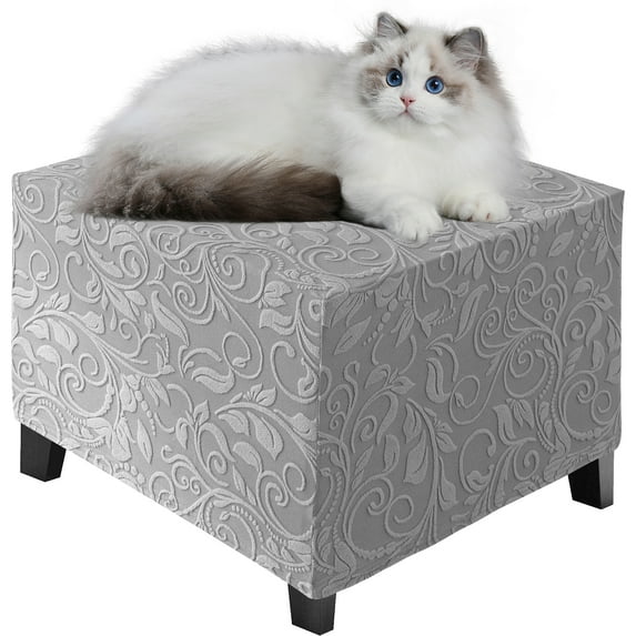Eurhowing Square Ottoman Covers, Non-Slip Stretchable Jacquard Ottoman Slipcover, Pet Hair Resistant Furniture Protector for Folding Storage Stool, Light Gray, XL