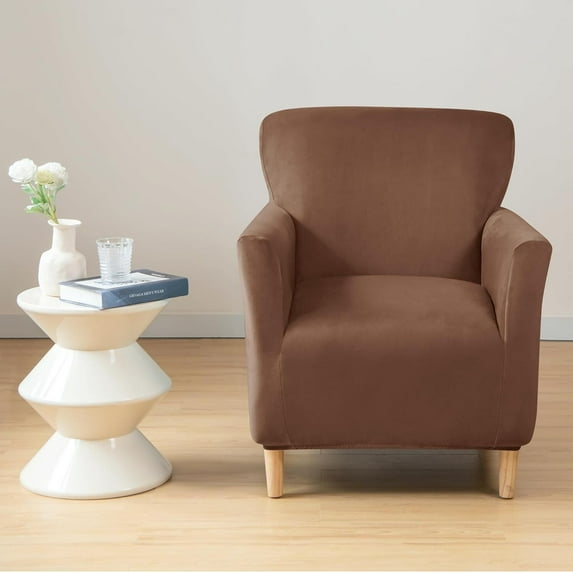 Eurhowing 1-Piece Stretch Armchair Slipcover, Velvet Anti-Slip Chair Covers with Arms, Soft Accent Chair Cover for Living Room, Office, Banquet, Dark Brown
