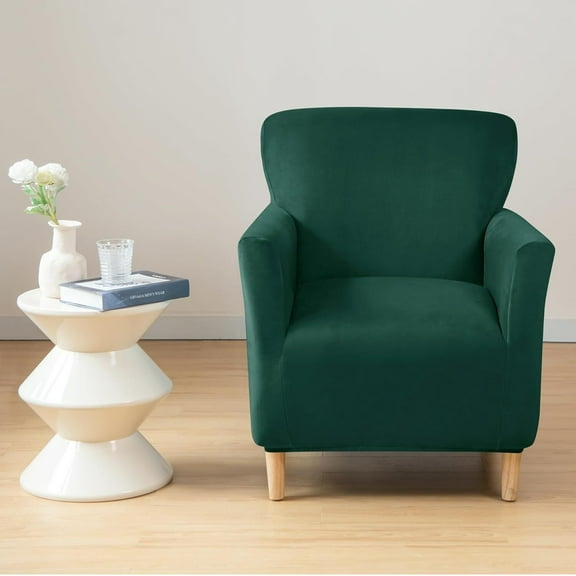 Eurhowing 1-Piece Stretch Armchair Slipcover, Velvet Anti-Slip Chair Covers with Arms, Soft Accent Chair Cover for Living Room, Office, Banquet, Dark Green