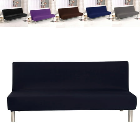 Eurhowing Stretch Futon Slipcover, Polyester Spandex Armless Sofa Bed Cover with Elastic Hem, 3-Seater Couch Sofa Protector, Black