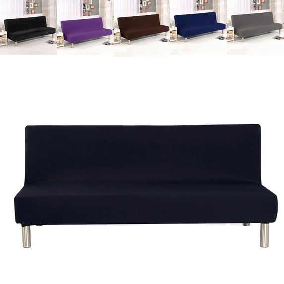 Eurhowing Stretch Futon Slipcover, Polyester Spandex Armless Sofa Bed Cover with Elastic Hem, 3-Seater Couch Sofa Protector, Black