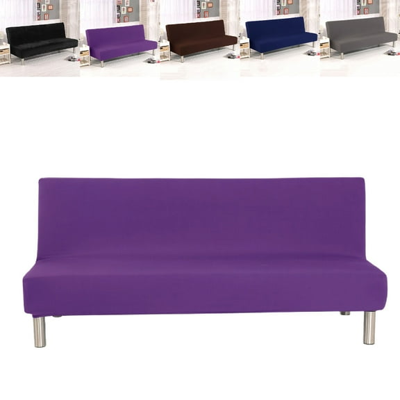 Eurhowing Stretch Futon Slipcover, Polyester Spandex Armless Sofa Bed Cover with Elastic Hem, 3-Seater Couch Sofa Protector, Purple