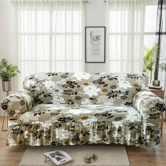 Eurhowing Stretch Sofa Slipcover, Elastic Sofa Cover, Universal Fit Furniture Protector with Skirt, Machine Washable, Pet Friendly, 3-Seater