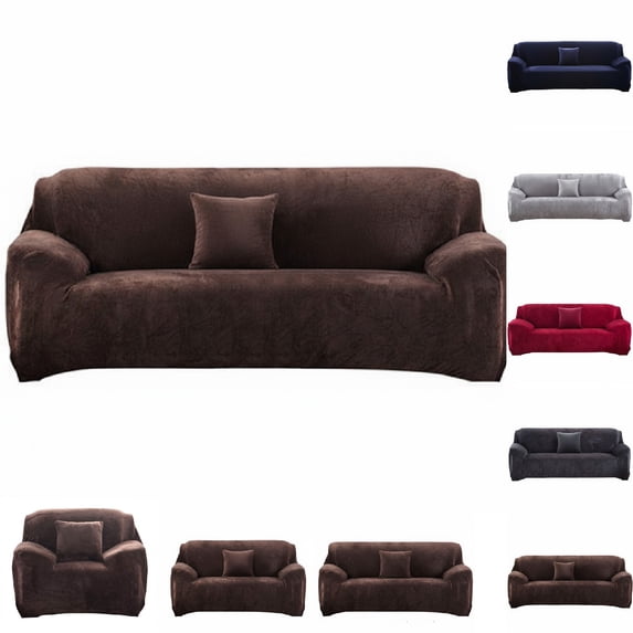 Eurhowing Stretch Velvet Sofa Slipcover for 4-Seater, Non-Slip Couch Cover with Pillowcase, Pet & Stain Resistant Furniture Protector for Living Room (Coffee)