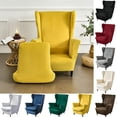 thumbnail image 1 of Eurhowing 2-Piece Stretch Wingback Chair Covers, Non-Slip Velvet Chair Slipcovers with Cushion Cover, Soft Wingchair Protector for Living Room, Yellow, 1 of 10