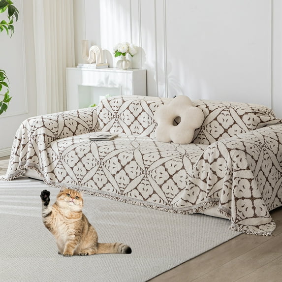 Eurhowing Stretchable Sofa Cover for 3-Cushion Couches, Reversible Non-Slip L-Shaped Sectional Slipcover, Washable Furniture Protector for Pets & Kids, 71"×134", Coffee