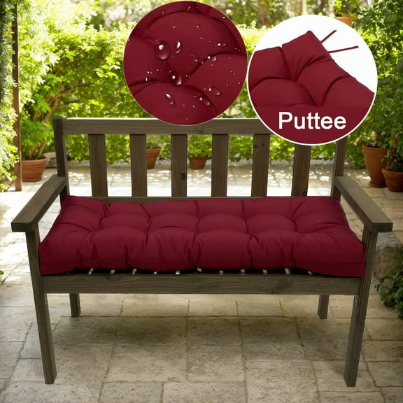 Eurhowing Thick Outdoor Bench Cushion, 52"x20"x4" Waterproof Fade-Resistant Porch Swing Cushions with Ties, High-Density Patio Garden Furniture Cushion, Burgundy