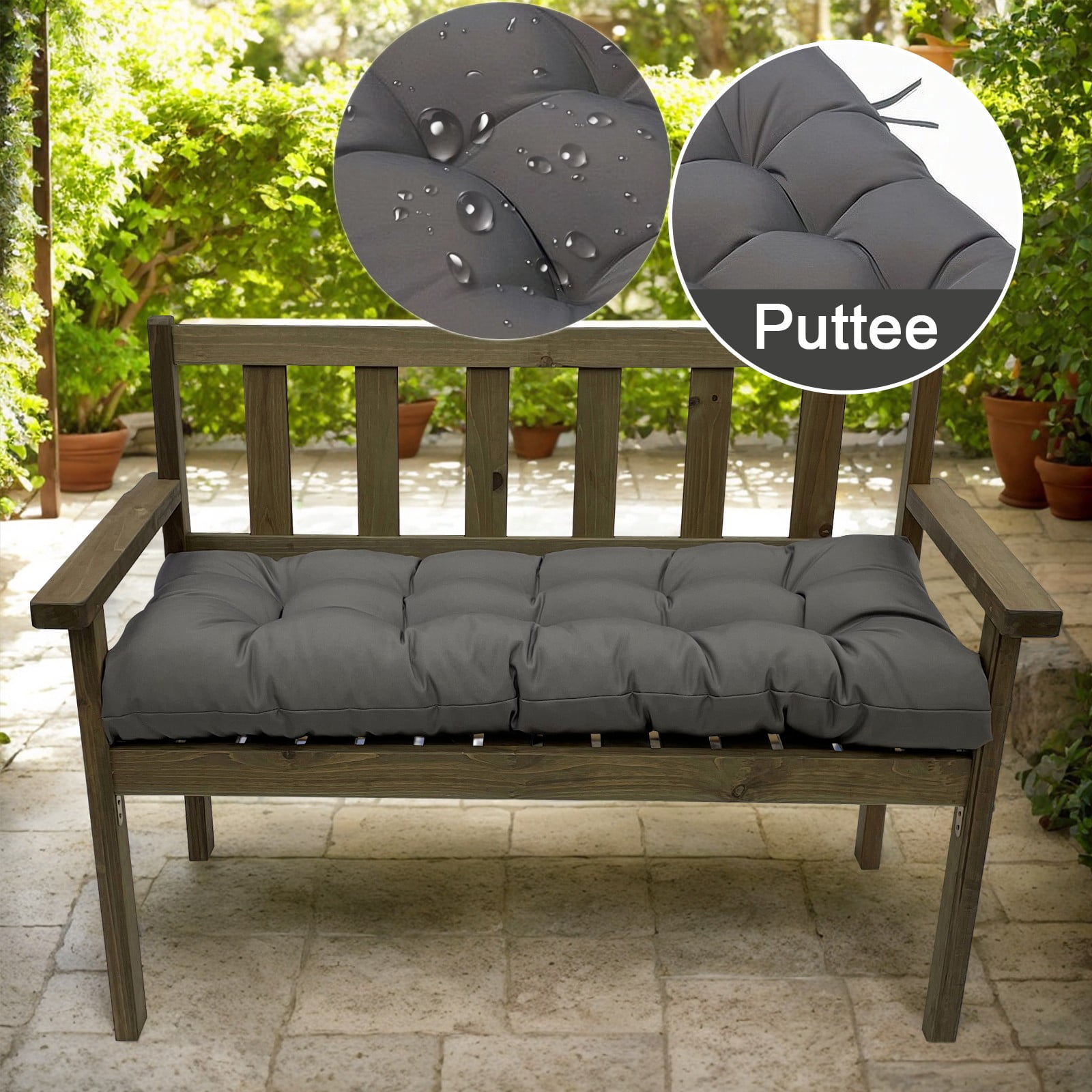 Eurhowing Thick Outdoor Bench Cushion, 52"x20"x4" Waterproof Fade-Resistant Porch Swing Cushions with Ties, High-Density Patio Garden Furniture Cushion, Dark Gray