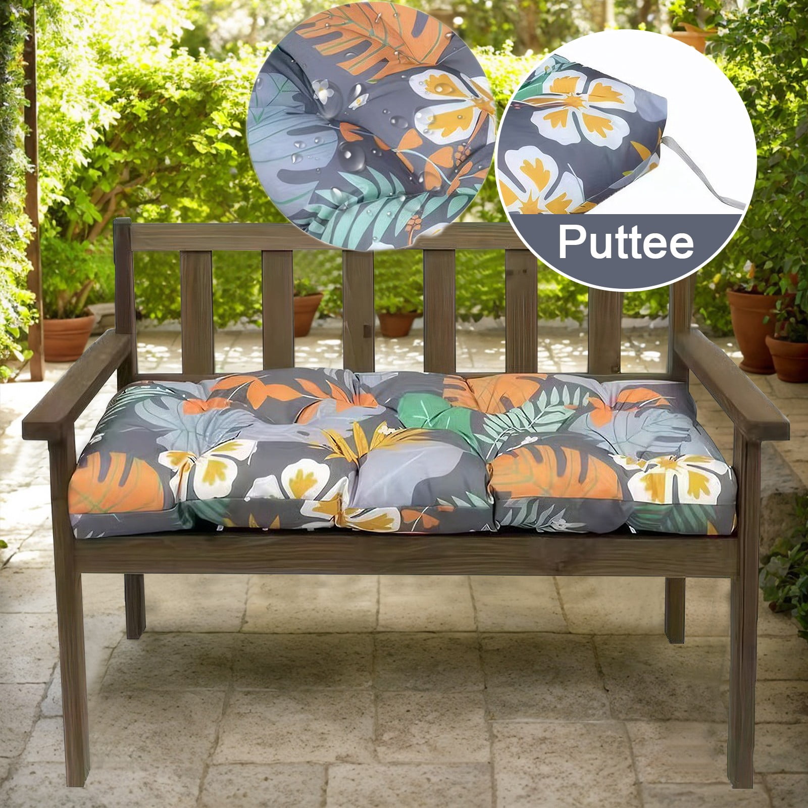 Eurhowing Thick Outdoor Bench Cushion, 52"x20"x4" Waterproof Fade-Resistant Porch Swing Cushions with Ties, High-Density Patio Garden Furniture Cushion, Floral