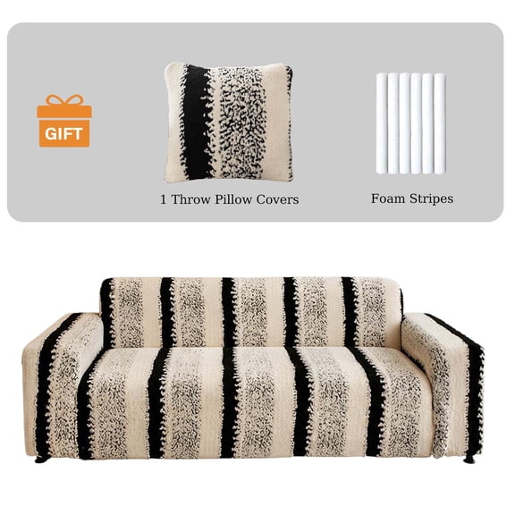 Eurhowing Thick Plush Sofa Cover, Stretch Non-Slip Slipcover for Sectional, Recliner, Loveseat, Shaggy Fuzzy Couch Protector for Living Room(Black, 1-Seater)