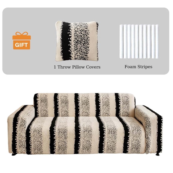 Eurhowing 1/2/3/4 Seater Sofa Cover, Fuzzy Plush Stretch Couch Slipcover, Non-Slip Shaggy Fleece Furniture Saver Protector for Living Room, Black