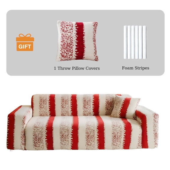 Eurhowing 1/2/3/4 Seater Sofa Cover, Fuzzy Plush Stretch Couch Slipcover, Non-Slip Shaggy Fleece Furniture Saver Protector for Living Room, Red