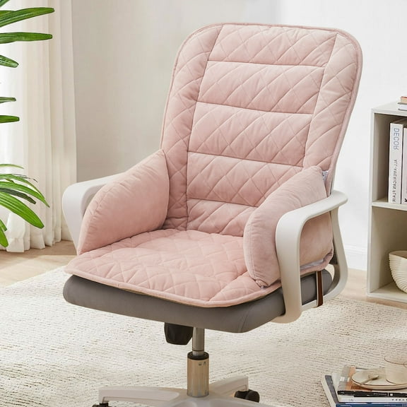 Eurhowing Thick Seat Cushion with Backrest, Velvet Back & Butt Support Office Chair Cushion, Chair Pad for Home Office, Pink