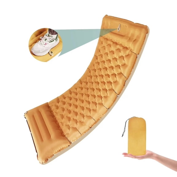 Eurhowing Inflating Sleeping Pad with Pillow, 4.7" Thick Camping Mattress with Built-in Foot Pump, Waterproof Air Mattress for Backpacking Hiking Travel, Orange