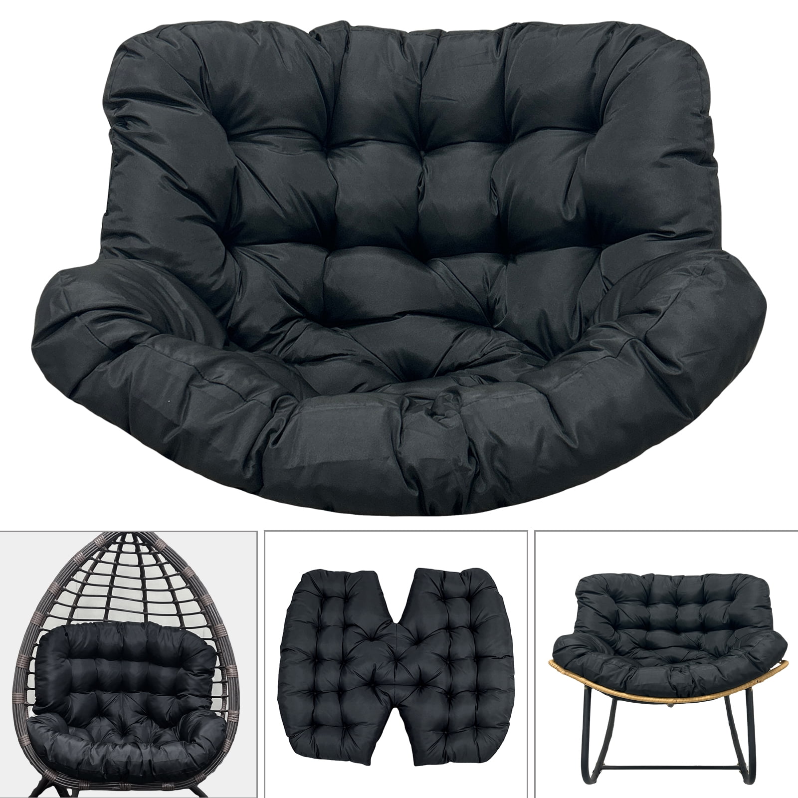 Eurhowing 4" Thick Egg Chair Cushion Replacement, Waterproof & Non-Slip Outdoor Patio Swing Chair Cushions, High-Density Soft Hanging Basket Seat Cushion, Black