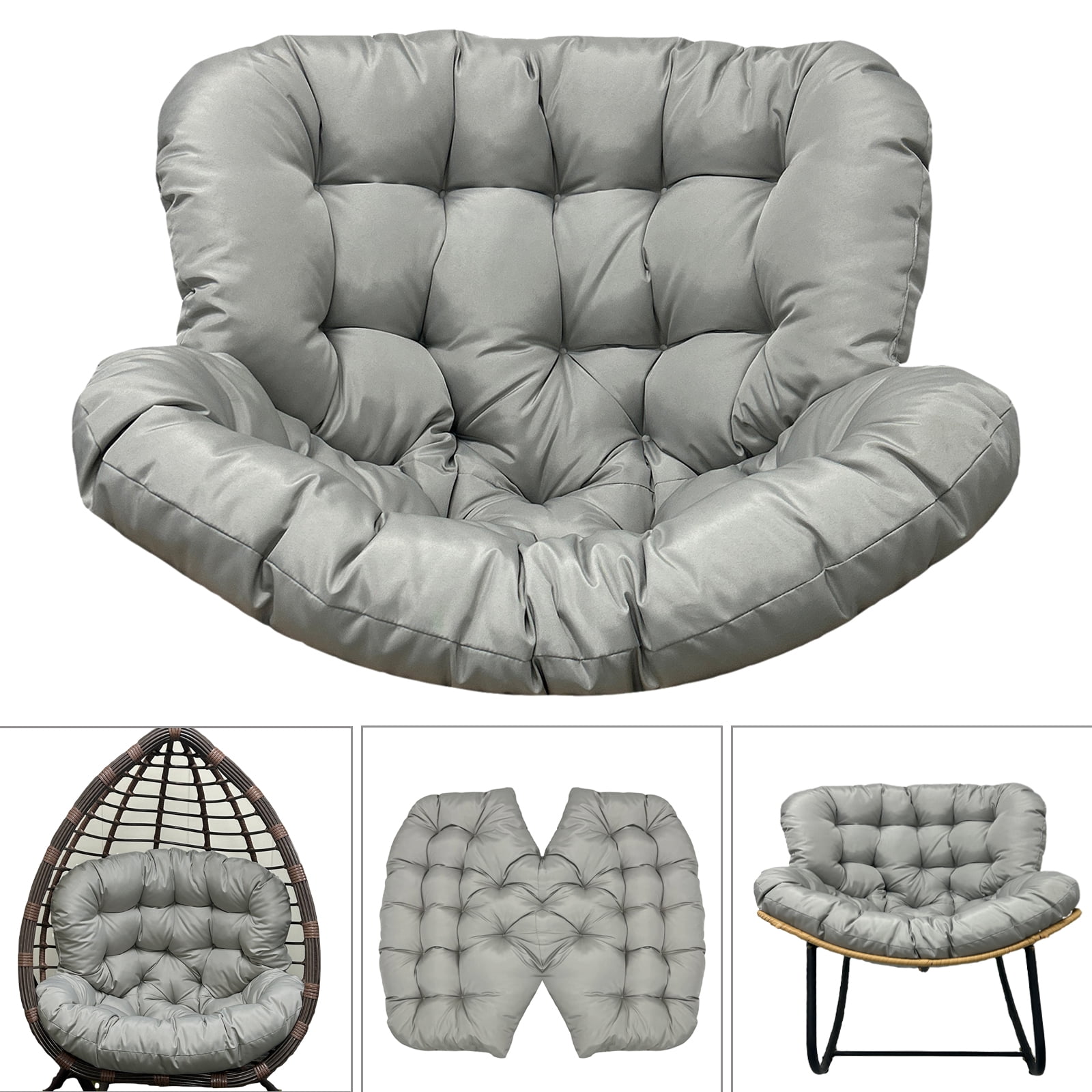 Eurhowing 4" Thick Egg Chair Cushion Replacement, Waterproof & Non-Slip Outdoor Patio Swing Chair Cushions, High-Density Soft Hanging Basket Seat Cushion, Gray