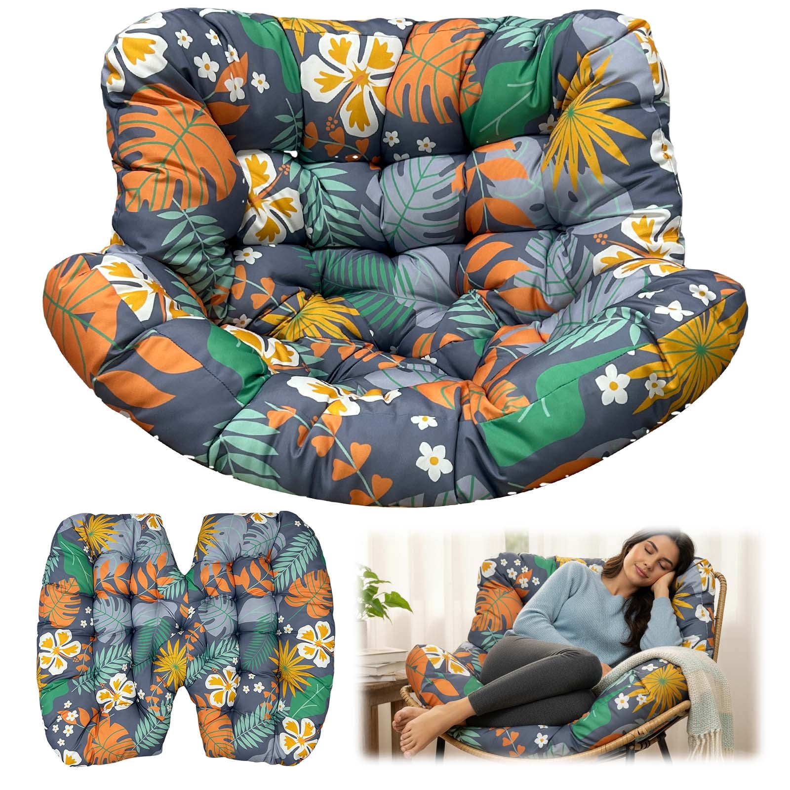 Eurhowing 4" Thick Egg Chair Cushion Replacement, Waterproof & Non-Slip Outdoor Patio Swing Chair Cushions, High-Density Soft Hanging Basket Seat Cushion, Floral