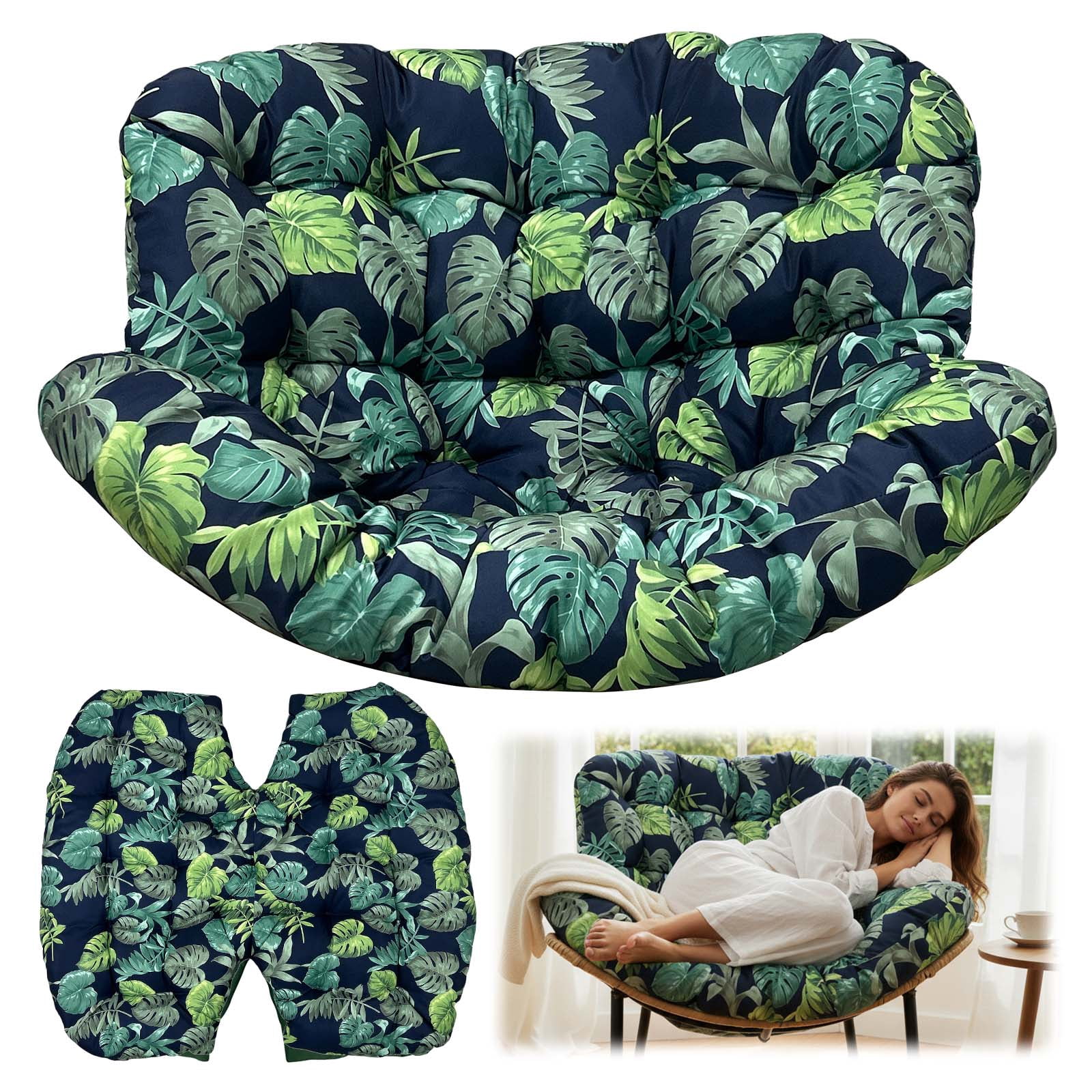 Eurhowing 4" Thick Egg Chair Cushion Replacement, Waterproof & Non-Slip Outdoor Patio Swing Chair Cushions, High-Density Soft Hanging Basket Seat Cushion, Green Leaf