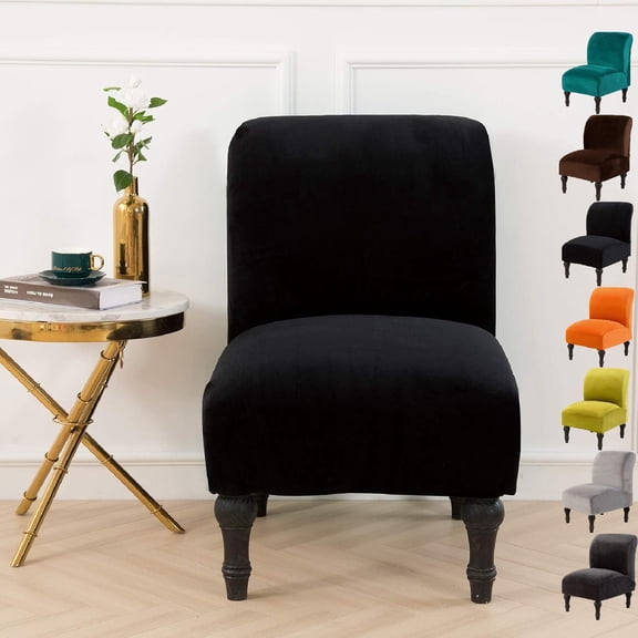 Eurhowing Velvet Armless Chair Slipcover, Stretch Accent Chair Cover, Washable & Wrinkle-Resistant Furniture Protector for Living Room, 1Pcs, Black