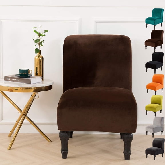 Eurhowing Velvet Armless Chair Slipcover, Stretch Accent Chair Cover, Washable & Wrinkle-Resistant Furniture Protector for Living Room, 1Pcs, Coffee