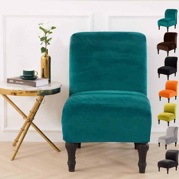 Eurhowing Velvet Armless Chair Slipcover, Stretch Accent Chair Cover, Washable & Wrinkle-Resistant Furniture Protector for Living Room, 1Pcs, Blue