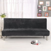 Eurhowing Velvet Futon Cover, Thick Plush Stretch Armless Sofa Bed Slipcover, Soft Couch Sofa Cover Futon Slipcover Furniture Protector with Elastic Bottom(Dark Gray)