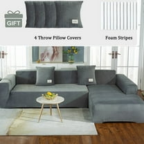 Eurhowing Velvet L-Shaped Sectional Sofa Cover with 4 Pillowcases, Stretch Soft Couch Slipcovers 3 Seater 4 Seater, Sofa Furniture Protector, Light Grey