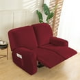 thumbnail image 1 of Eurhowing 2-Seater Recliner Sofa Cover, Stretch Velvet Reclining Loveseat Slipcover with Pockets, Furniture Protector for Pets & Kids, Burgundy, 1 of 6