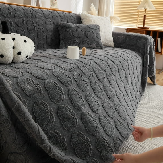 Eurhowing Velvet Sofa Cover 71"×118", Non-Slip Couch Slipcover Blanket, Cozy Plush Washable Furniture Protector for Kids & Pets, Dark Gray