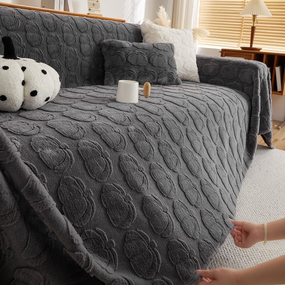 Eurhowing Velvet Sofa Cover 71"×118", Non-Slip Couch Slipcover Blanket, Cozy Plush Washable Furniture Protector for Kids & Pets, Dark Gray